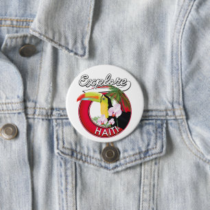 Explore Haiti logo travel patch. 3 Inch Round Button