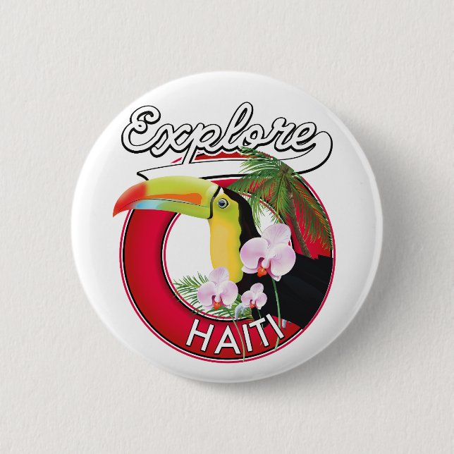 Explore Haiti logo travel patch. Poster 2 Inch Round Button (Front)