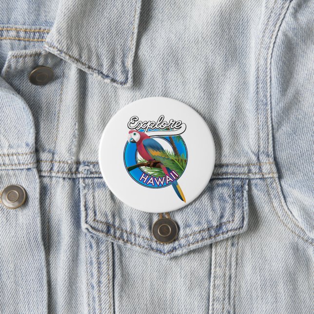 Explore Hawaii retro logo 3 Inch Round Button (In Situ)