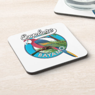 Explore Hawaii retro logo Ceramic Tile Beverage Co Coaster