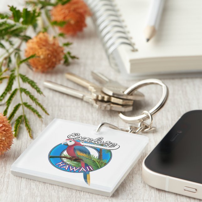 Explore Hawaii retro logo Keychain (Front Right)