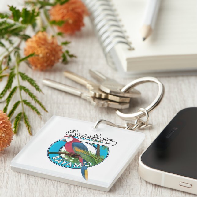 Explore Hawaii retro logo Keychain (Front Right)