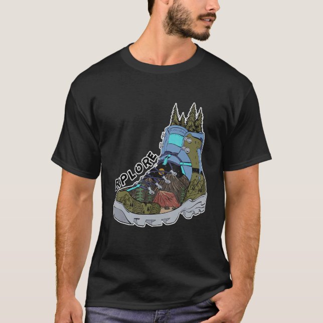 Explore Hiking Boot Adventure Campfire Traveller C T-Shirt (Front)