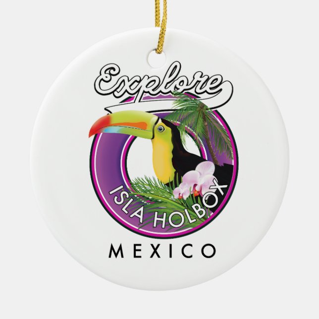 explore Isla Holbox beach mexico travel patch Coff Ceramic Ornament (Front)