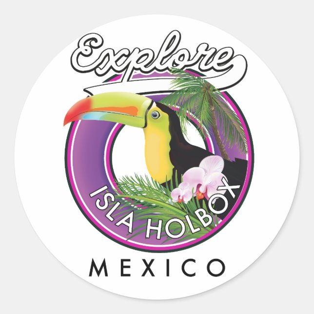 explore Isla Holbox beach mexico travel patch Post Classic Round Sticker (Front)
