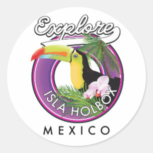 explore Isla Holbox beach mexico travel patch Post Classic Round Sticker