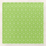 Explore Modern Optical Illusions with Cube Pattern Glass Coaster<br><div class="desc">Green background with a repeating white geometric cube pattern,  creating a modern,  three-dimensional optical illusion. The design is orderly and dynamic.</div>
