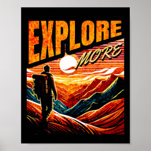 Explore More Hiking Adventure Vintage Sunset Desig Poster