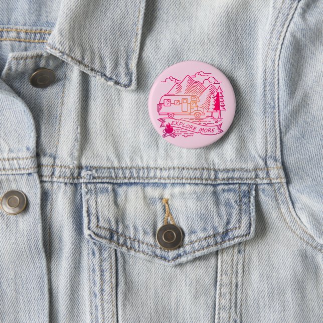 Explore More Pink Camper Van Mountain Nature Lover 2 Inch Round Button (In Situ)