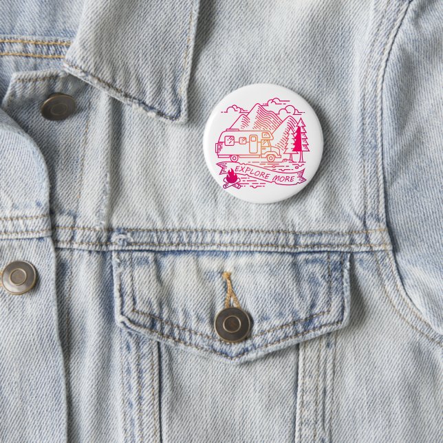 Explore More Pink Camper Van Mountain Nature Lover 2 Inch Round Button (In Situ)