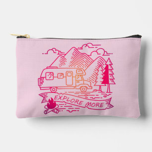 Explore More Pink Camper Van Mountain Nature Lover Accessory Pouch