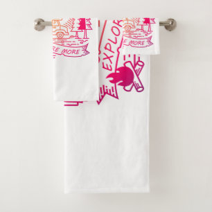Explore More Pink Camper Van Mountain Nature Lover Bath Towel Set