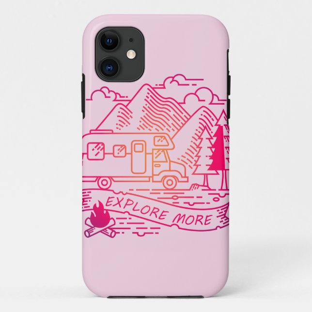 Explore More Pink Camper Van Mountain Nature Lover Case-Mate iPhone Case (Back)