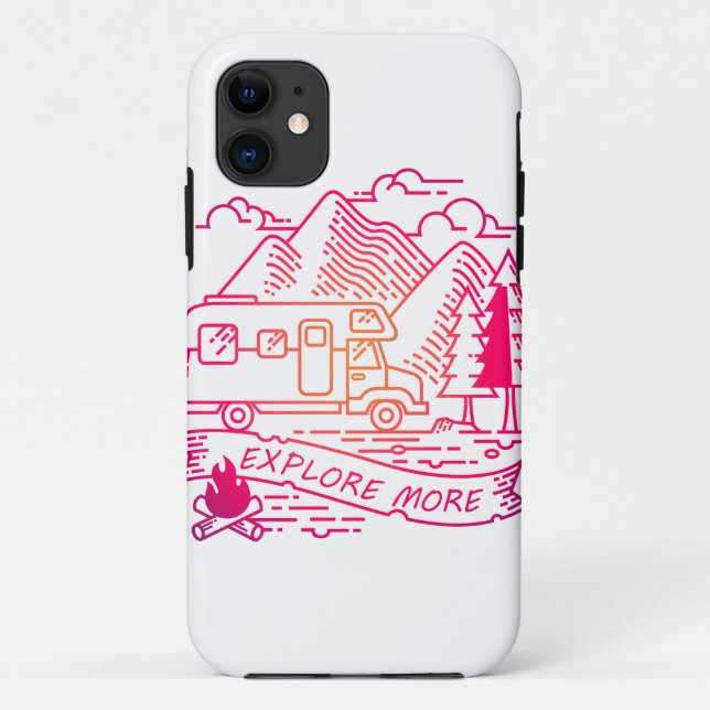 Explore More Pink Camper Van Mountain Nature Lover Case-Mate iPhone Case (Back)