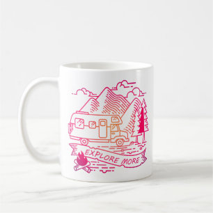 Explore More Pink Camper Van Mountain Nature Lover Coffee Mug