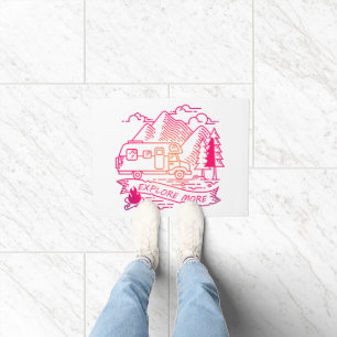 Explore More Pink Camper Van Mountain Nature Lover Doormat