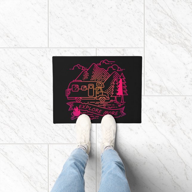 Explore More Pink Camper Van Mountain Nature Lover Doormat (Indoor)