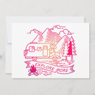 Explore More Pink Camper Van Mountain Nature Lover Holiday Card