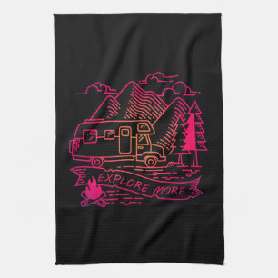 Explore More Pink Camper Van Mountain Nature Lover Kitchen Towel