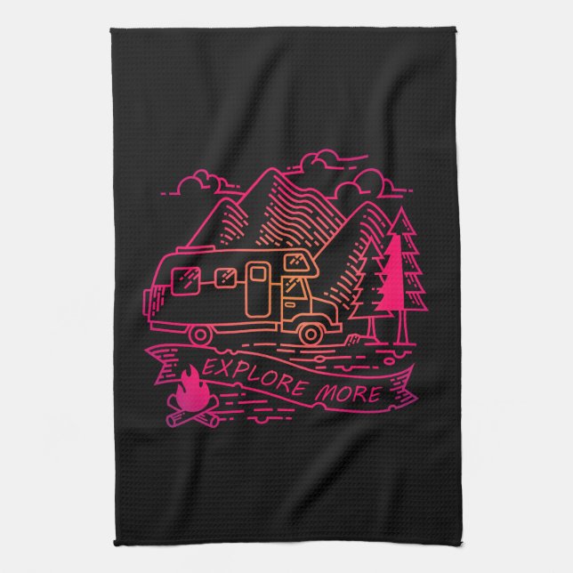 Explore More Pink Camper Van Mountain Nature Lover Kitchen Towel (Vertical)