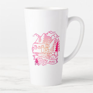 Explore More Pink Camper Van Mountain Nature Lover Latte Mug