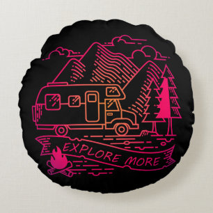 Explore More Pink Camper Van Mountain Nature Lover Round Pillow