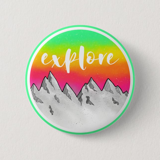 Explore Mountain scene watercolor 2 Inch Round Button (Front)