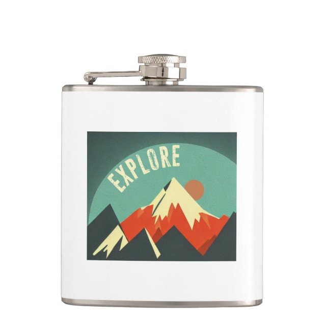 Explore Mountains Hip Flask (Front)