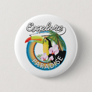 Explore Paradise Travel logo cartoon 2 Inch Round Button
