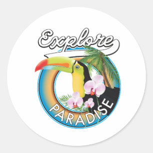 Explore Paradise Travel logo cartoon Classic Round Sticker