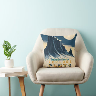 Explore Pluto Vintage Travel Poster - Retro Space Throw Pillow