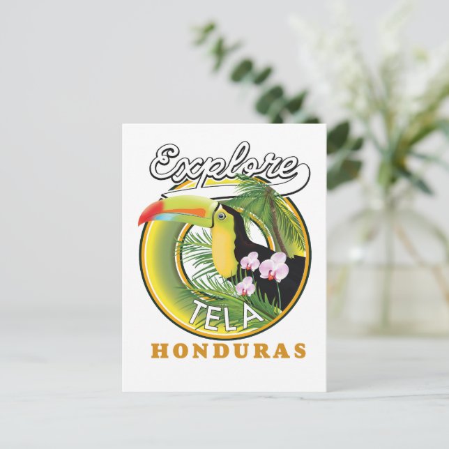 Explore Tela Honduras travel logo Postcard (Standing Front)