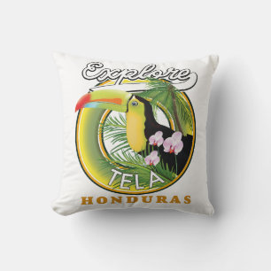 Explore Tela Honduras travel logo Throw Pillow
