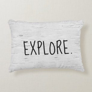 EXPLORE Text On Birch Tree  Accent Pillow