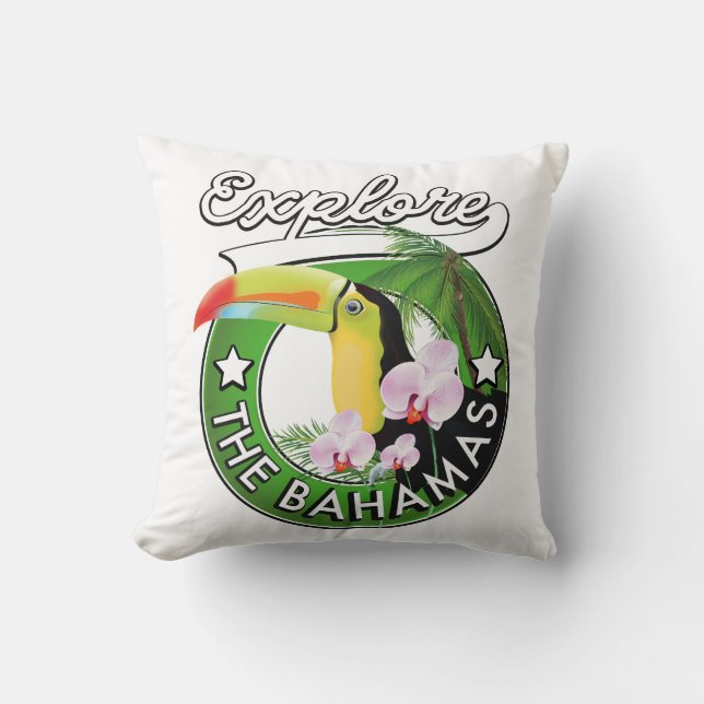 Explore the Bahamas logo Wooden Box Sign Throw Pillow (Front)
