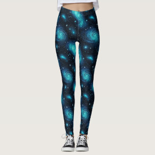 Explore the Cosmos in Vibrant Blue Galaxy Leggings