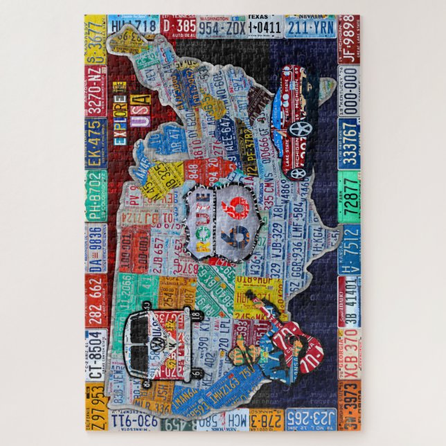 Explore the USA License Plate Art Collage Jigsaw Puzzle (Vertical)