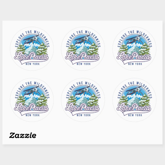 Explore the wilderness, lake placid classic round sticker (Sheet)