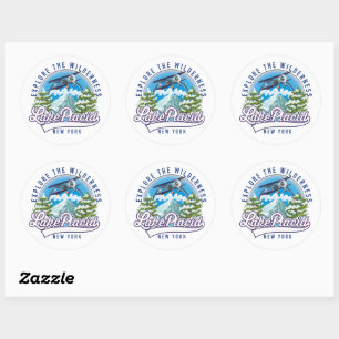 Explore the wilderness, lake placid classic round sticker