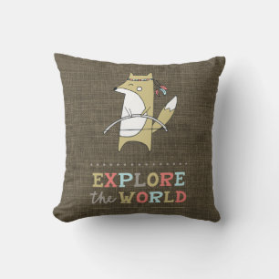 Explore the World Boho Fox Kids Throw Pillow