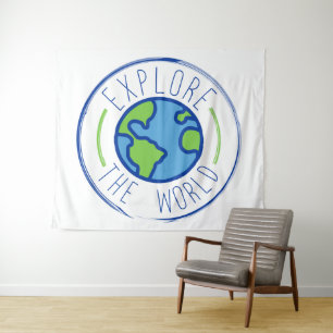explore the world travel sticker tapestry