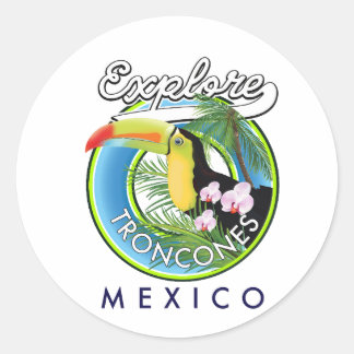 Explore Troncones Mexico retro logo Coffee Mug Classic Round Sticker