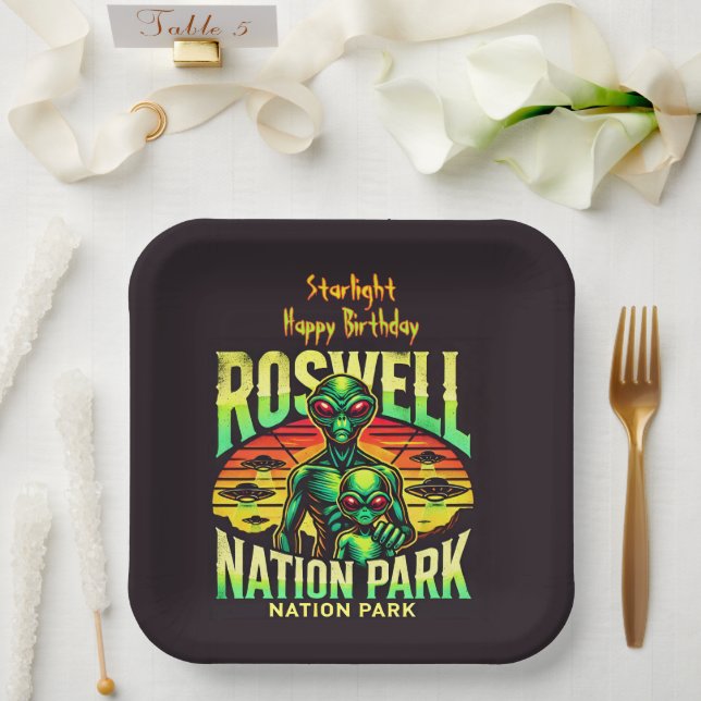 Explore UFO Lore at Roswell! Paper Plate (Wedding)