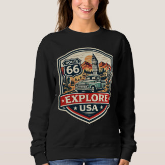 Explore USA Route 66 Vintage Road Trip Badge Sweatshirt