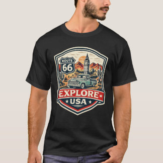Explore USA Route 66 Vintage Road Trip Badge T-Shi T-Shirt