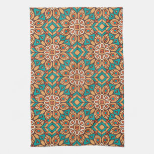 Explore Vibrant Floral Motifs in Geometric Pattern Kitchen Towel