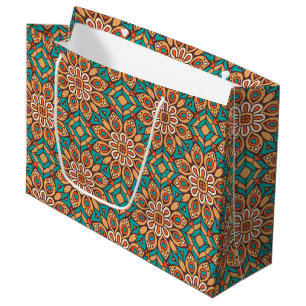 Explore Vibrant Floral Motifs in Geometric Pattern Large Gift Bag
