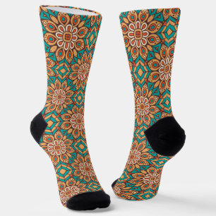 Explore Vibrant Floral Motifs in Geometric Pattern Socks