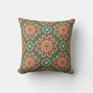 Explore Vibrant Floral Motifs in Geometric Pattern Throw Pillow