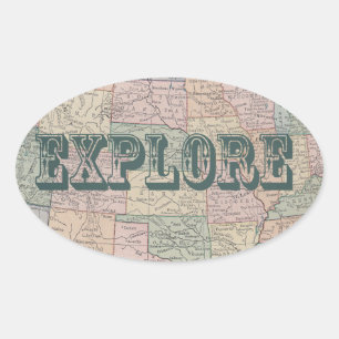 Explore - Vintage map quotes Oval Sticker